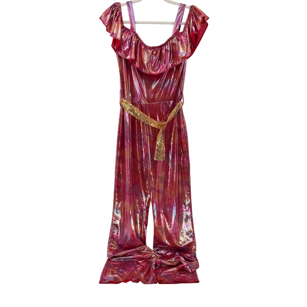 Roc Party Metallic Pink Iridescent 70's Disco Jumpsuit Costume Halloween M
